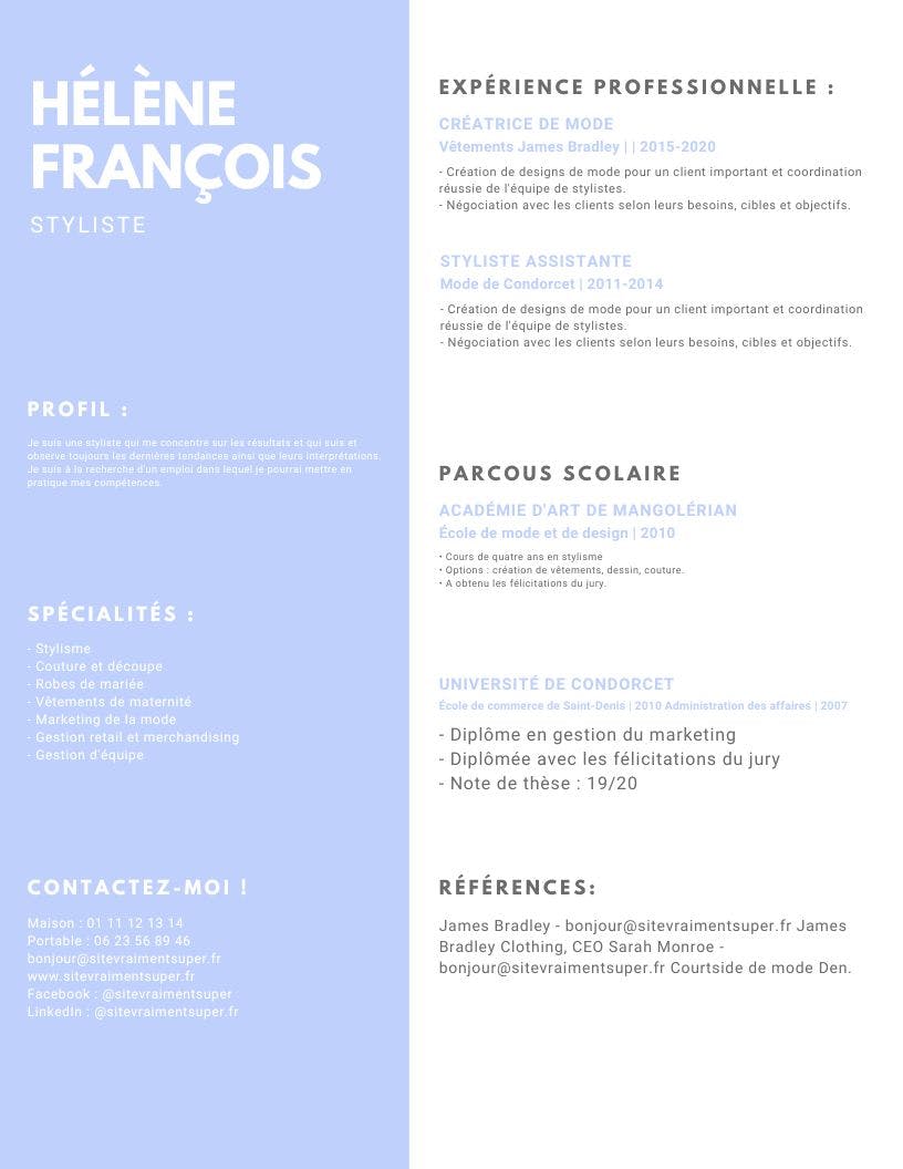 Modèle de CV pour le luxe