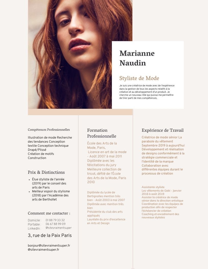 Modèle de CV pour le luxe