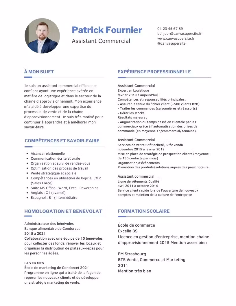 Modèle de CV assistant commercial