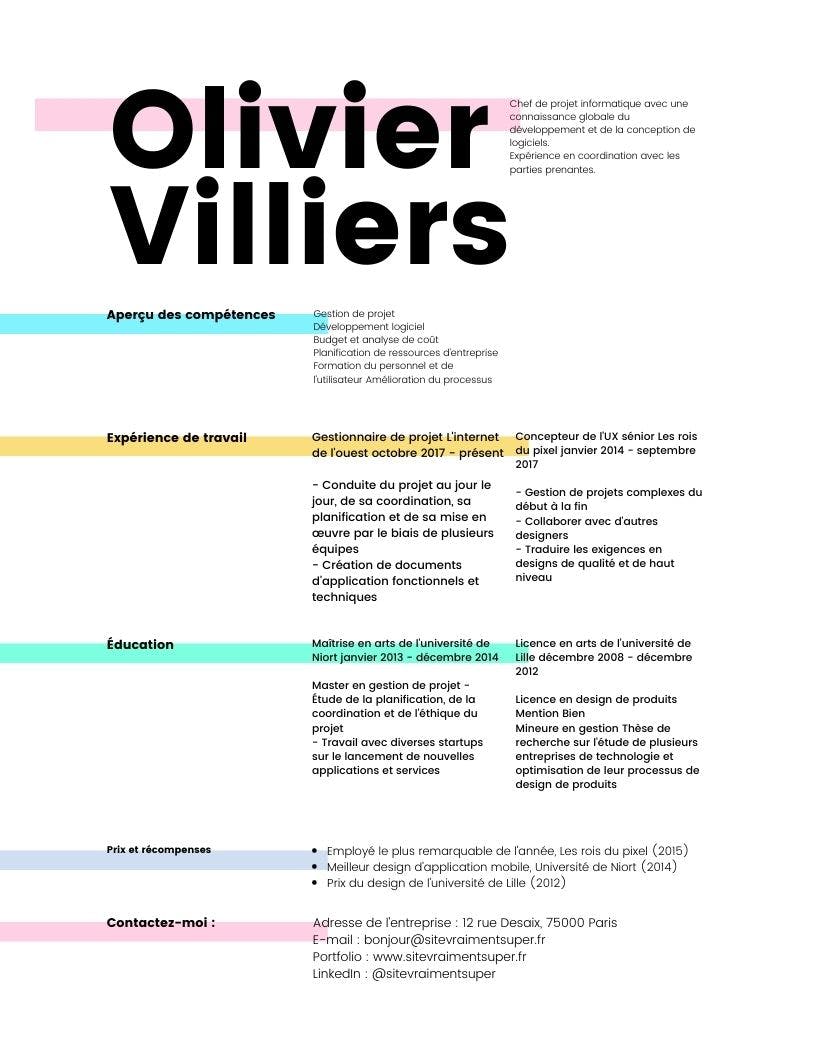 modèle de cv de chef de projet
