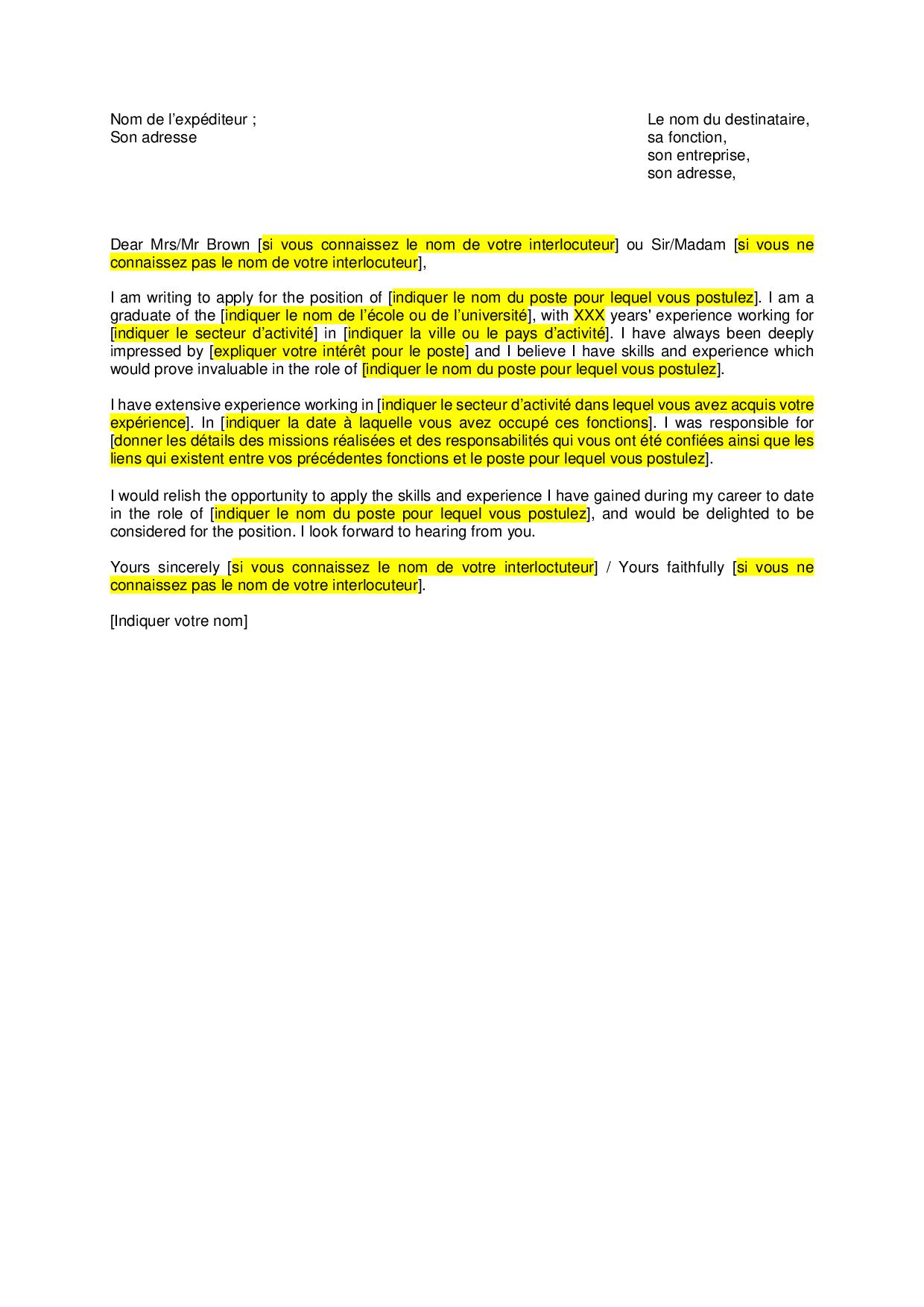 Lettre de motivation en anglais exemple gratuit et conseils Cadremploi