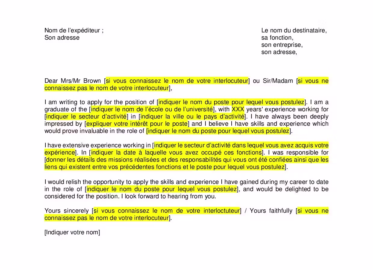 Lettre de motivation en anglais : exemple gratuit et conseils - Cadremploi