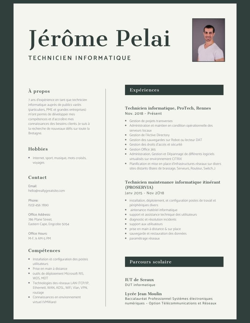 Modèle de CV de technicien informatique