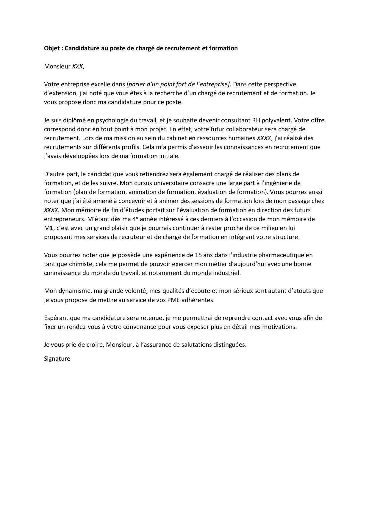 Modèle de lettre de motivation pour un changement de domaine d'activité