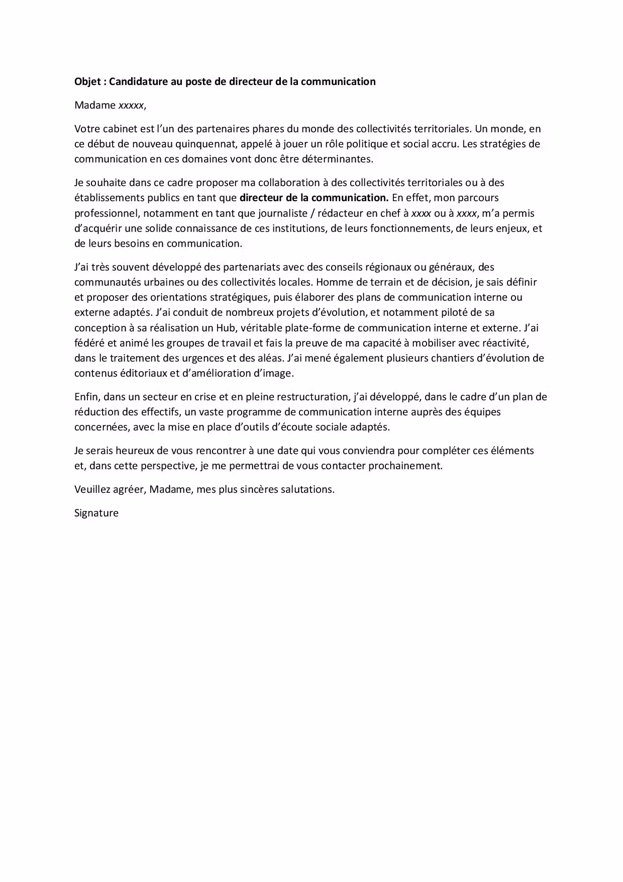 Modèle de lettre de motivation pour une réorientation de carrière