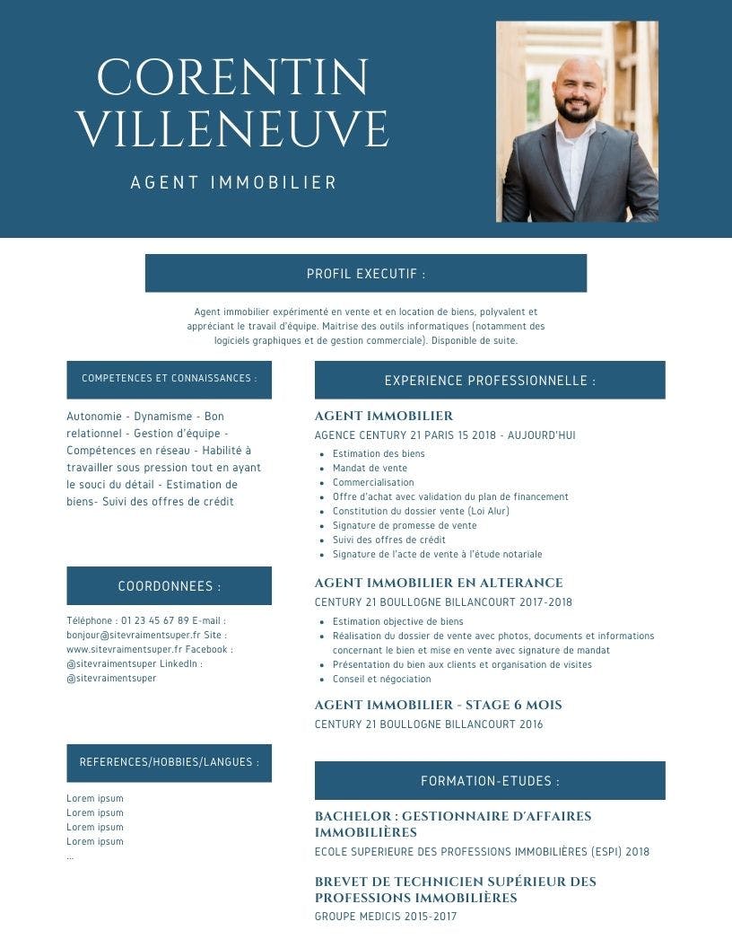 modèle de cv d'agent immobilier