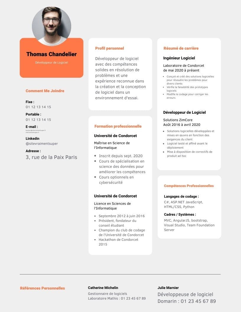 modèle de cv développeur web