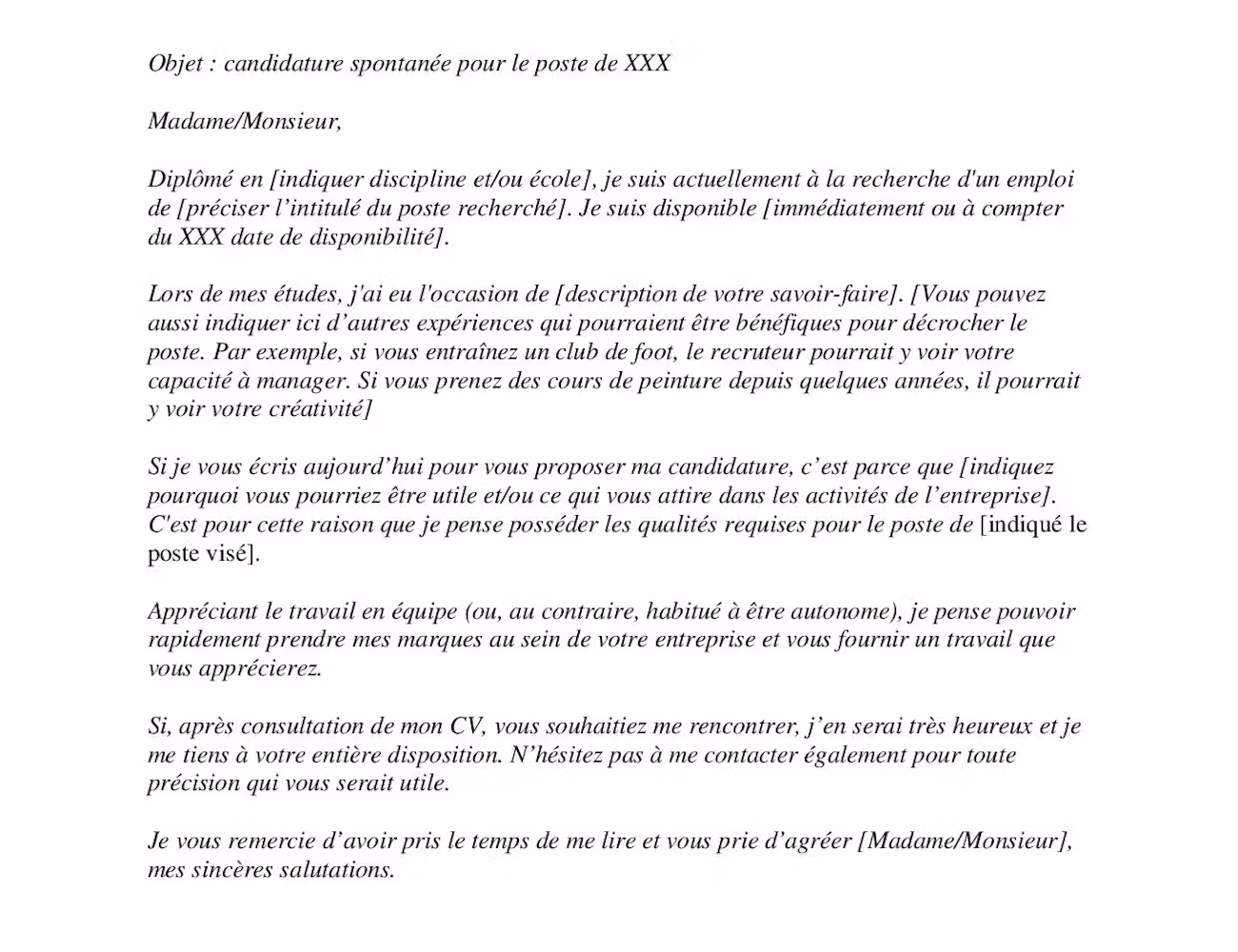 Modèle lettre de motivation candidature spontanée premier emploi